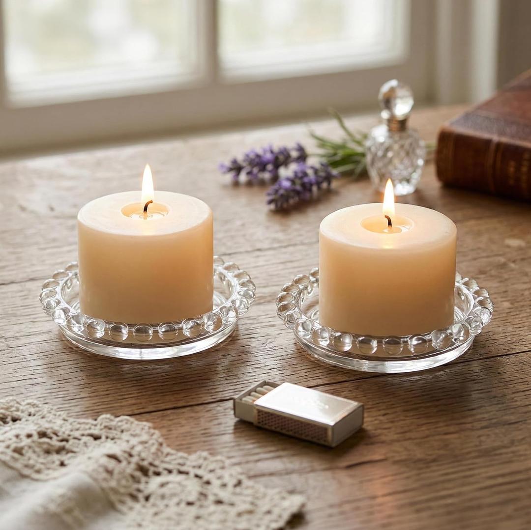 2PCS Crystal Bubble Candle Dish & Holder: Clear Decorative Multiuse Glass Tray for Kitchen Island, Coffee Table Centerpiece, Bathroom Counter - Chic Display for Pillar Candle, Diffuser, Soap & Jewelry