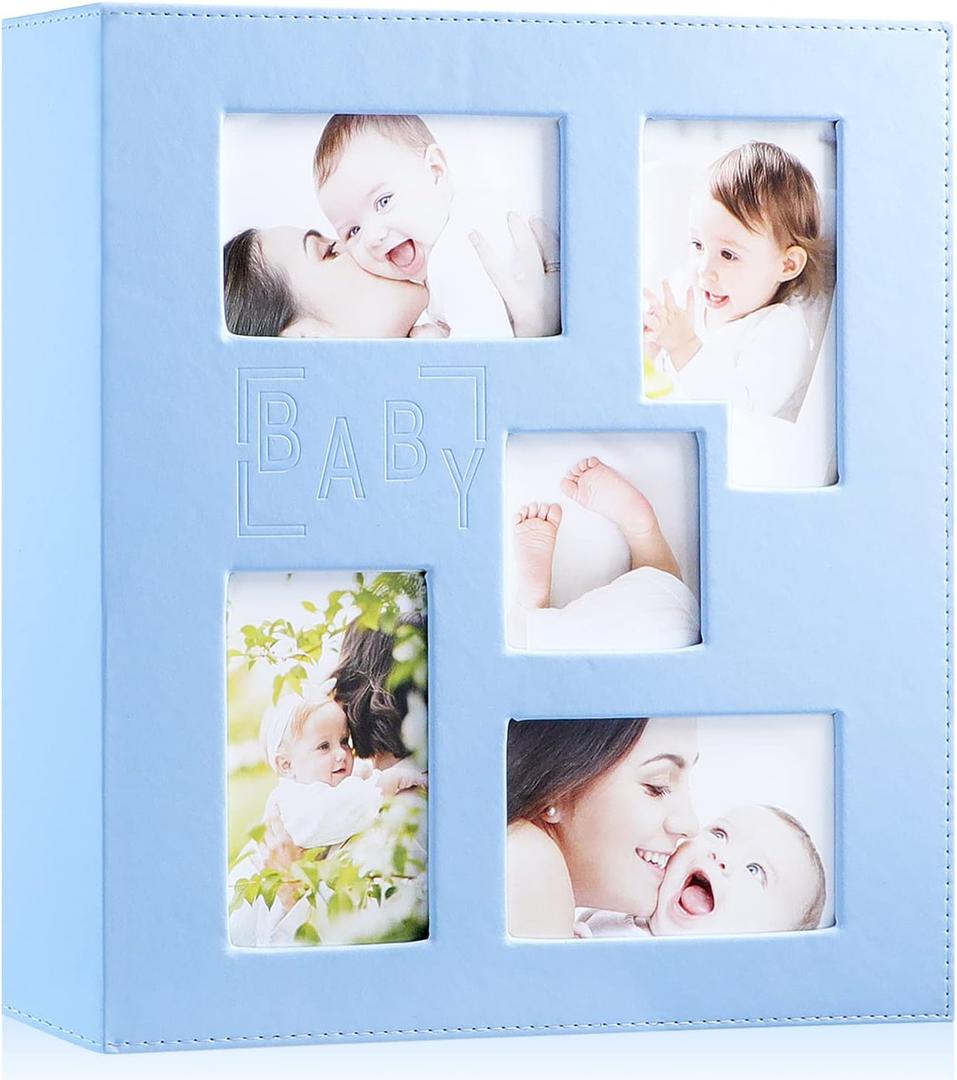 Ywlake Baby Photo Album 4x6 500 Pocket Pictures, Leather Cover Newborn Shower Boy Bebe Album Holds 500 Horizontal Vertical Photos Blue