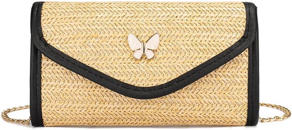 XFSRG Women's Summer Beach Crossbody Bag with Chain in Summer Straw Shoulder Bags Classic Bohemian for Party and Travel