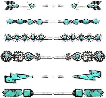 Hair Pin for Women Western Turquoise Hair Clips Decorative Bobby Pins Southwestern Country Cowgirl Bobby Pins Howdy Retro Hairpins Boho Hair Accessories (12pcs)