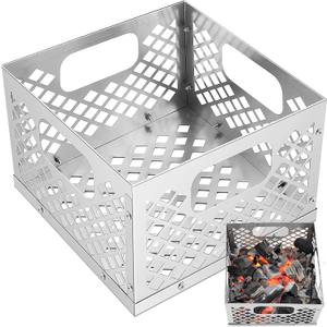 Pasimy 12 x 12 x 7.5'' Charcoal Fire Basket for Offset Smoker, Grill Accessories Stainless Steel Fire Basket for Smoker BBQ Grill Accessories