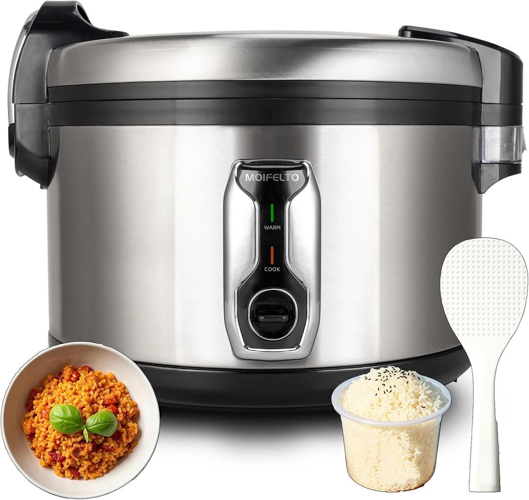 13.8QT Large Commercial rice cooker 65 cups cooked Stainless Steel rice Commercial Electiric Rice Warmer for 14-25 people, with One-Touch Operation | Auto Keep Warm | Non-Stick Inner Pot