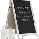 INNOVART A-Frame Sidewalk Sign 36" x 20", Double-Sided Felt Sandwich Letter Board with Changeable Letters, Letter Board Sign with Stand for Restaurant, Retail, Church, Wedding, Outdoor Event, White
