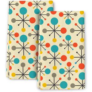 Mid Century Fifties Modern Atomic Retro Colors Kitchen Dish Towel Set of 2 Soft Absorbent Decorative Hand Towels Yellow Tea Towels Farmhouse Bathroom Holiday Home Decor 16"x24"