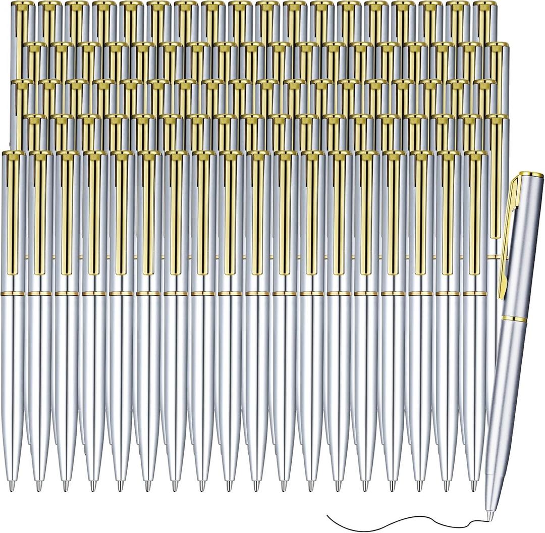 Teling 72 Pcs Small Ballpoint Pen Mini Pens Bulk 4 Inch Short Small Tiny Black Ink Ballpoint Writing Tool for Notebook Pockets Signature Notepads School Office (Silver, Gold, Classic Style)