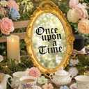 Princess Party Decorations Once Upon a Time Fairy Tale Birthday Party Decor Vintage Oval Mirror 15.4 x 9.4 Inch Golden Mirror for Tea Birthday Decoration Baby Shower Women Wedding Dinner Supplies