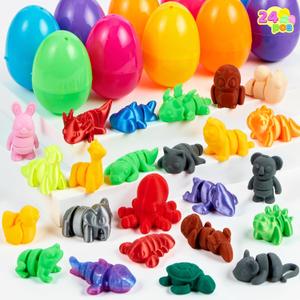 JOYIN 24 Pcs Prefilled Easter Eggs with 3D printed Mini Animals, 3D Articulated Toys for Party Favors, Basket Stuffers, Goodie Bag Fillers, Classroom Prize Supplies, Party Games for Boys & Girls