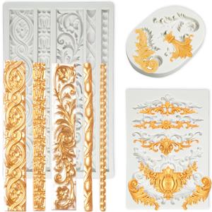 3 Packs Baroque Silicone Molds Scroll Silicone Baroque Mold Clay Molds Fondant Molds Border Fondant Mold Wedding Birthday Cake Decoration