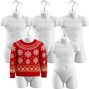 Tioncy 5 Sets of White Toddler Child Mannequin Torso Hollow Back Body Stackable Dress Form with Hanging Hook 20.5 x 12.6 Inch PP Material for T-Shirt Display, Countertop, Craft Exhibitions, Size 5t-7