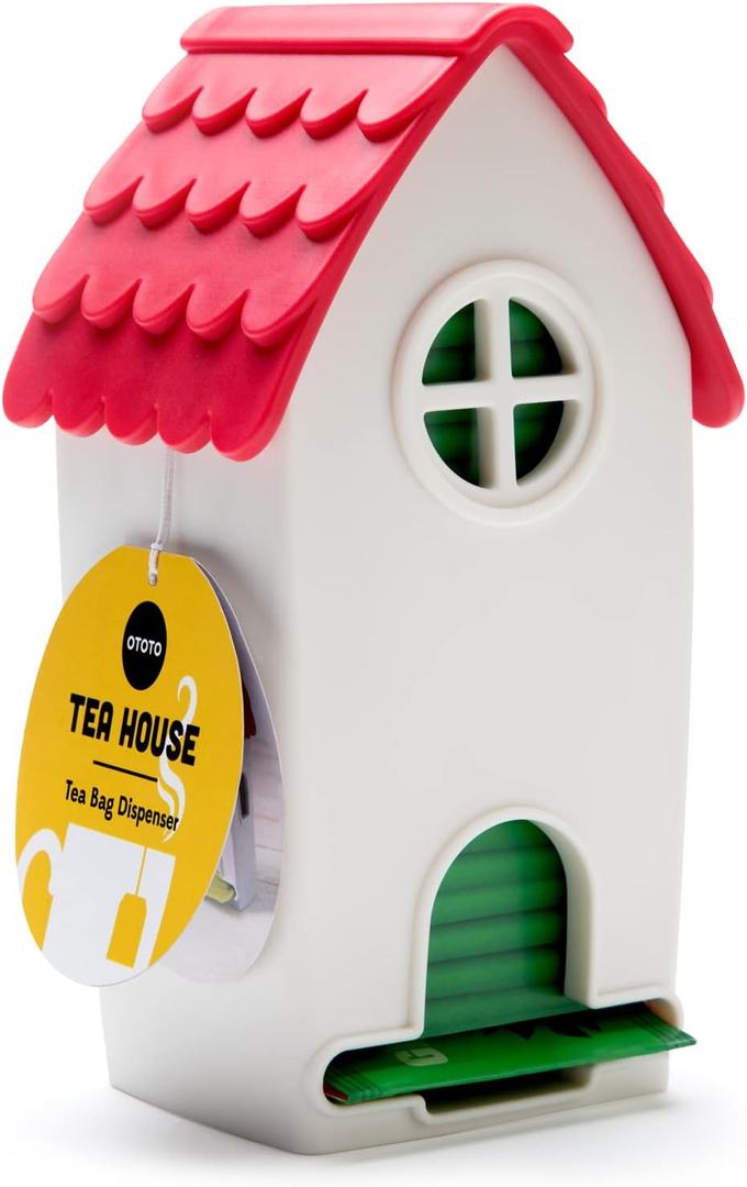 OTOTO Tea House Tea Bag Organizer - 100% Food Safe Plastic Holder - Fun Housewarming Gift - Quirky Organizer Design - White, 3.94 x 3.39 x 3.43 in