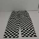 Womens Checkered Pants Zip Off Plaid Gingham Pants Casual Elastic High Waist Straight Leg Jeans with Pockets (Large, Black White)