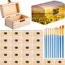 Chumia Unfinished Wood Treasure Chest with 10 Paintbrushes, Small Treasure Craft Boxes with Locking Clasp Wooden Storage Box for DIY Party Favor Jewelry, 3.5 x 2.2 x 1.8 Inch(24 Pcs)