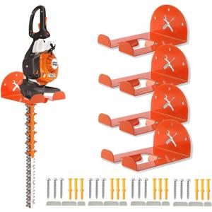 Upgraded Trimmer Rack Wall Mount - 8" Heavy Duty Weed Eater Hanger for Garage Wall, Garden Power Tool Holder Organizer Hooks for Grass Trimmer, Hedge Trimmer, Leaf Blower and Chainsaw, Orange, 4 Pack