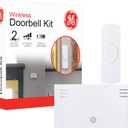 GE Wireless Doorbell Kit,Battery-Operated Receiver,1 Push Button door bell,2 Melodies,4 Volume Levels doorbell chime,classroom doorbell,150 Ft Range,Mountable,White,19247