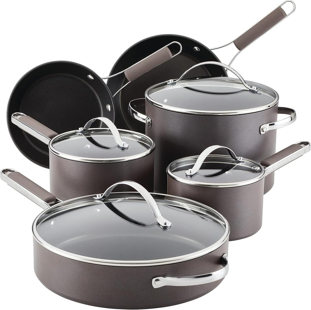Ayesha Curry Kitchenware Professional Hard Anodized Nonstick Cookware Pots and Pans Set, 10 Piece, Charcoal