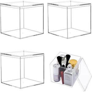 Large Acrylic Christmas Decorations Party Favor Box With Lid - Transparent Display Square Cube for Storage, Wedding, Birthday Party Cake, Candy (4.73 x 4.73 x 4.73 Inch)