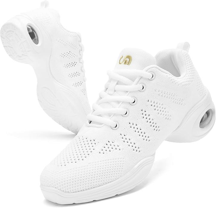 PPQ Women's Jazz Shoes Lace-up Sneakers Modern Dance Shoes Air Cushion Platform Walking Dance Shoes, Size: 5