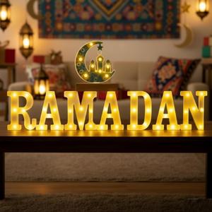 8 Pcs Large Ramadan Decorations LED Letter Sign Ramadan Mubarak LED Lights Battery Powered Table Decorations for Eid Home Party Supplies