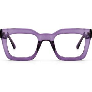 AQWANO Stylish Oversized Reading Glasses for Women Fashion Designer Readers Blue Light Square Computer Glases with Spring Hinge, Purple 1.75