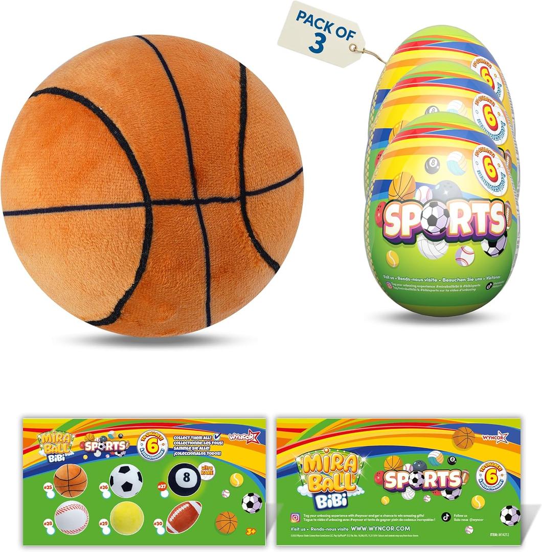 Bibi Sport, Surprise Egg Capsules with Memory Foam Expandable Plush Toys  3.7" (9.5cm) Soft Collectibles with Surprises Each  Fun Gift for Kids, Parties & Holidays (Pack of 3)