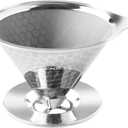 Pour Over Coffee Dripper, Fine Mesh Double Layer Metal Cone Filter Stainless Steel Coffee Filter, Slow Drip Reusable Coffee Filter Single Cup Coffee Maker 1-4 Cup