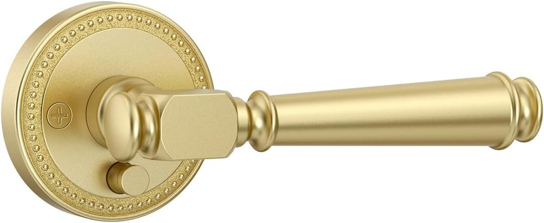 Amerdeco 1 Pack Brushed Gold Privacy Door Handles, Gold Interior Door Knobs,Heavy Duty Door Lever for Bedroom and Bathroom, Reversible Keyless for Right & Left Side AM0034