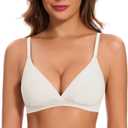WOWENY Deep V Bras for Women No Underwire Wireless Push Up Bra Comfort Bralettes Seamless Plunge Bra with Support (Small, 2216-white)