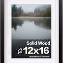 Egofine 12x16 Picture Frame Black Covered by Plexiglass Made of Solid Wood, Display Pictures 9x12 and 11x14 with Mat or 12x16 Without Mat for Wall Mounting Photo Frame