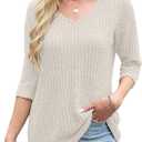 JomeDesign Womens Sweaters V Neck 3/4 Sleeve Shirts Dressy Casual Blouses Loose Fit Tunic Tops Fall Fashion (Black, XL)