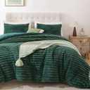 Smoofy Fluffy King Size Comforter Set 3 Pieces - Dark Green Fleece Fluffy Comforter Set, Luxury Fuzzy King Bedding Set, Soft King Bed Set All Season, Heavy Faux Fur Comforter with 2 Pillow Cases