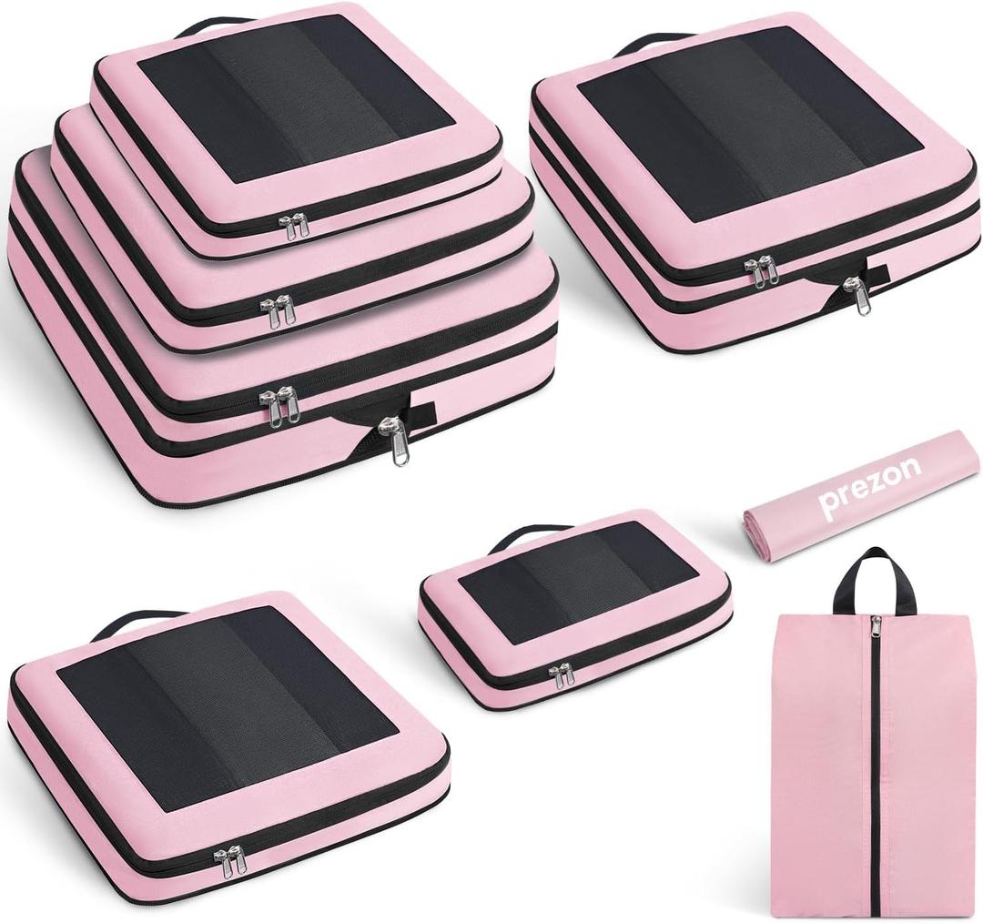 8 Set Compression Packing Cubes for Travel, Lightweight Vacation Travel Essentials, Travel Accessories for Suitcase Organizer Bags Set, Durable Luggage Organizer