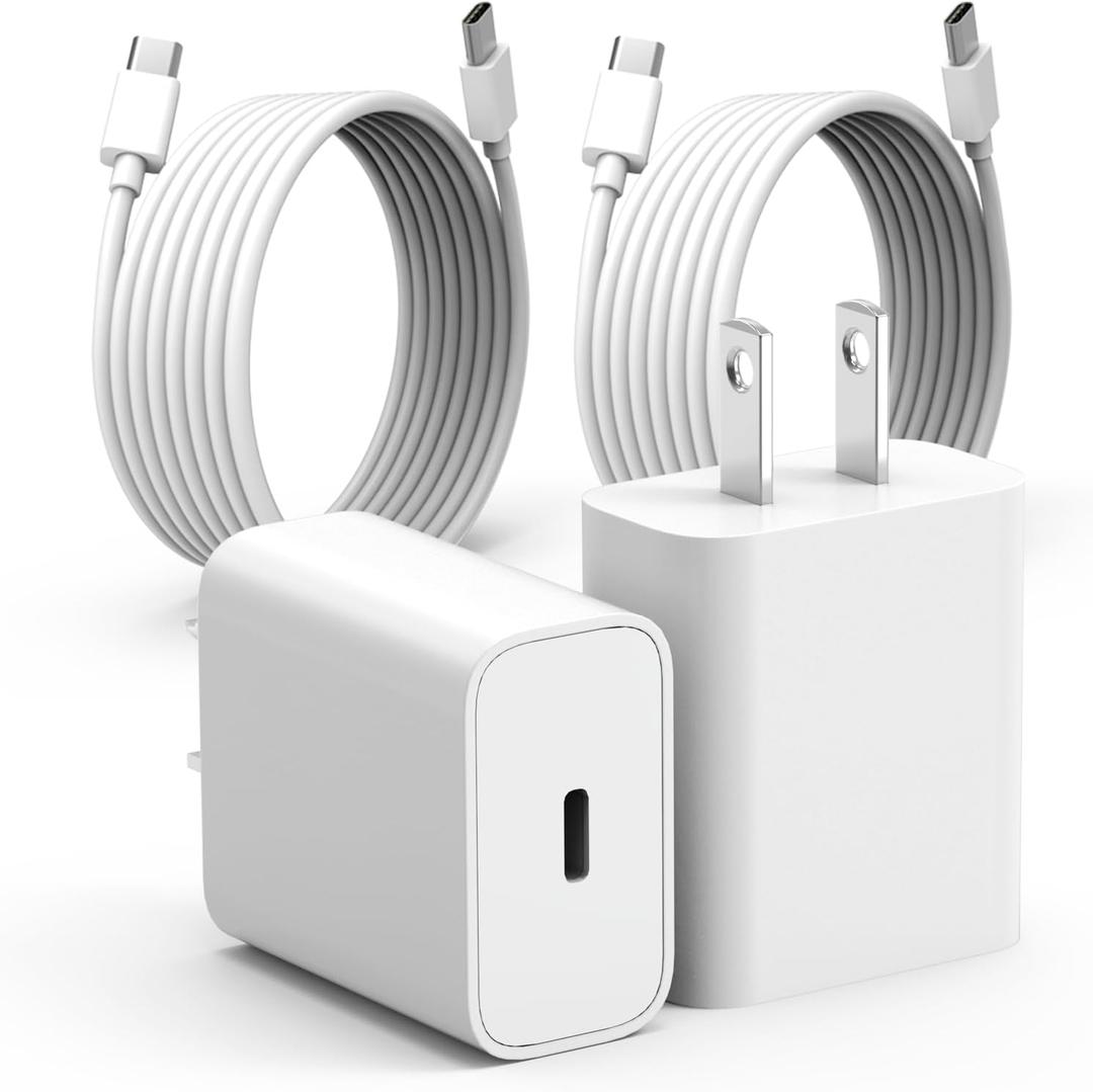 Fast Charger for iPhone 17 16 15,USB C Chargers 2 Pack,20W PD Wall Phone Charger Block with 6FT