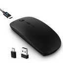 cimetech Rechargeable USB C Mouse, Type C Wireless Mice for MacBook Air, USB-A & Type-C Receiver, Portable Lightweight Optical Design, Quiet Click, for Computer PC Laptop (C-Charging Port) - Black