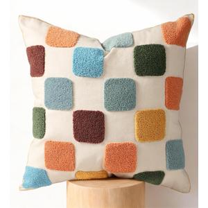 Embroidered Throw Pillow Cover 18x18 Inch - Modern Geometric Decorative Pillow Cover with Zipper for Sofa Couch Living Room Chair Bed Car Aesthetic Design Pillow Case, Colorful Plaid