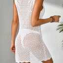 BreathSunny Womens Crochet Swimsuit Beach Cover Up 2026 Sleeveless Mesh Knit Bathing Suit Swim Coverups Mini Dress (White, M)