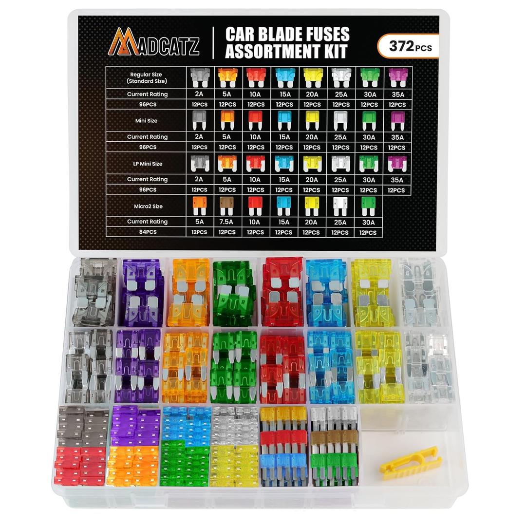 372 Pcs MADCATZ Standard + Mini + LP Mini + Micro2 Car Fuse, Blade Fuses Assortment Set (2A 5A 10A 15A 20A 25A 30A 35A) Automotive Blade Fuse for RV, Truck, Marine, Auto Accessories