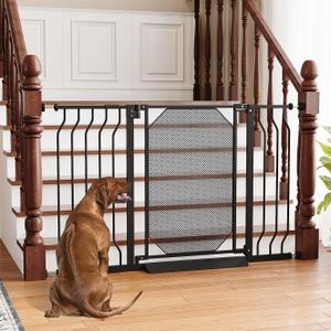 29.5"-48" Baby Gate for Stairs - No Drilling Baby Gate with Door, 30.5" Tall Auto Close Pressure Mounted Dog Gate Indoor/for Stairs - Black Safety Gate for Kids & Pets