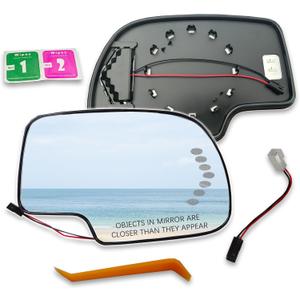 Passenger Right Side Heated Mirror Glass Compatible with 2003-2006 Cadillac Escalade, Chevrolet Avalanche, Silverado, Suburban, Tahoe, GMC Sierra, Yukon Right Side Convex Mirror with Turn Signal