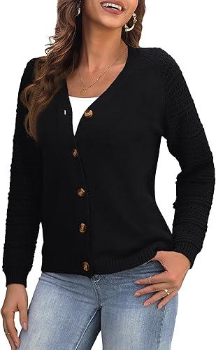 REDHOTYPE Women's Cardigans Sweater Casual Long Sleeve Open Front Cardigan Button Down Knit Chunky Outwear Coats M