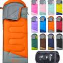 PTEROMY Sleeping Bags for Adults, Lightweight and Machine Washable, Water Resistant Backpacking Camping Sleeping Bag for Warm Cold Weather, Camping Essentials for Hiking Travel (50F~80F / 3 Season, Orange)