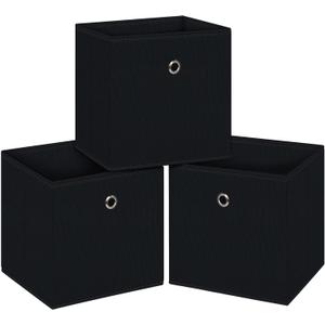 Black Foldable Storage Cubes Bins ,11 Inch Cloth Storage Cube Fabric Storage Box Cubes Organizer Baskets with Handles for Home Organizer Set of 3 (Black)