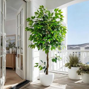 Large Ficus Artificial Trees Tall Faux Tree Indoor Outdoor Realistic decoracion Floor Fake plantas for Home Living Room Master Bedroom Office Porch Outside Patio arboles artificiales para Decor,Size: 6ft