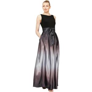 S.L. Fashions Women's Long Satin Mother of the Bride Dress with Pockets, Formal Party Gown, Black Silver, 16