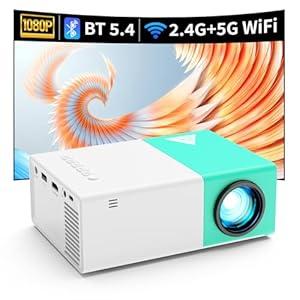 KHQ Mini Projector with Wifi Portable Projectors Support 1080P 200" Mini HD Movie Projector, Outdoor Projectors Compatible with Phone/ Tablet/ Laptop/ TV Stick/ HDMI/ USB - Green White