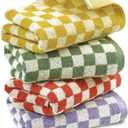 Jacquotha Hand Towels for Bathroom 4 Pack, Cotton Soft Absorbent for Face Spa Bath Gym Kitchen, Hand Towel Set Decorative Checkered, 13 x 29 Inches, 4 Colors