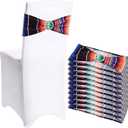 Newwiee 12 Pieces Mexican Theme Stretch Chair Sashes Dining Spandex Chair Sashes Bands Decoration with Buckle for Wedding Event Fiesta Ceremony Reception Party Favor Banquet Mardi Gras (Retro)