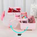 Hair Accessories Organizer for Girls Headbands, Clips, Ties Baby Girl Supplies, Lockable Three-layer Folding Craft Organizers and Storage Plastic Jewelry Box,10.8 * 5.9 * 5.7in (Pink)