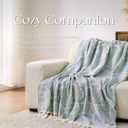 DOWN HOME Chenille Cotton Throw Blanket for Couch, Lightweight Boho Blanket for Bed Sofa Chair Living Room Outdoor Soft Woven Decorative Blanket with Tassel Gift Blue Leaves 55"x60"