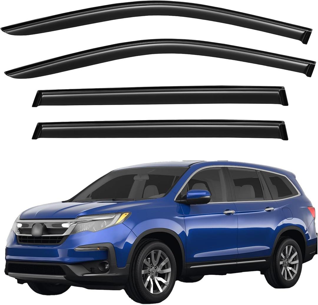 Window Visors Rain Guards for 2016 2017 2018 2019 2020 2021 2022 Honda Pilot, Out-Channel Window Vent Wind Deflectors Visors Shades for 16-22 Pilot (Excludes Touring Models)
