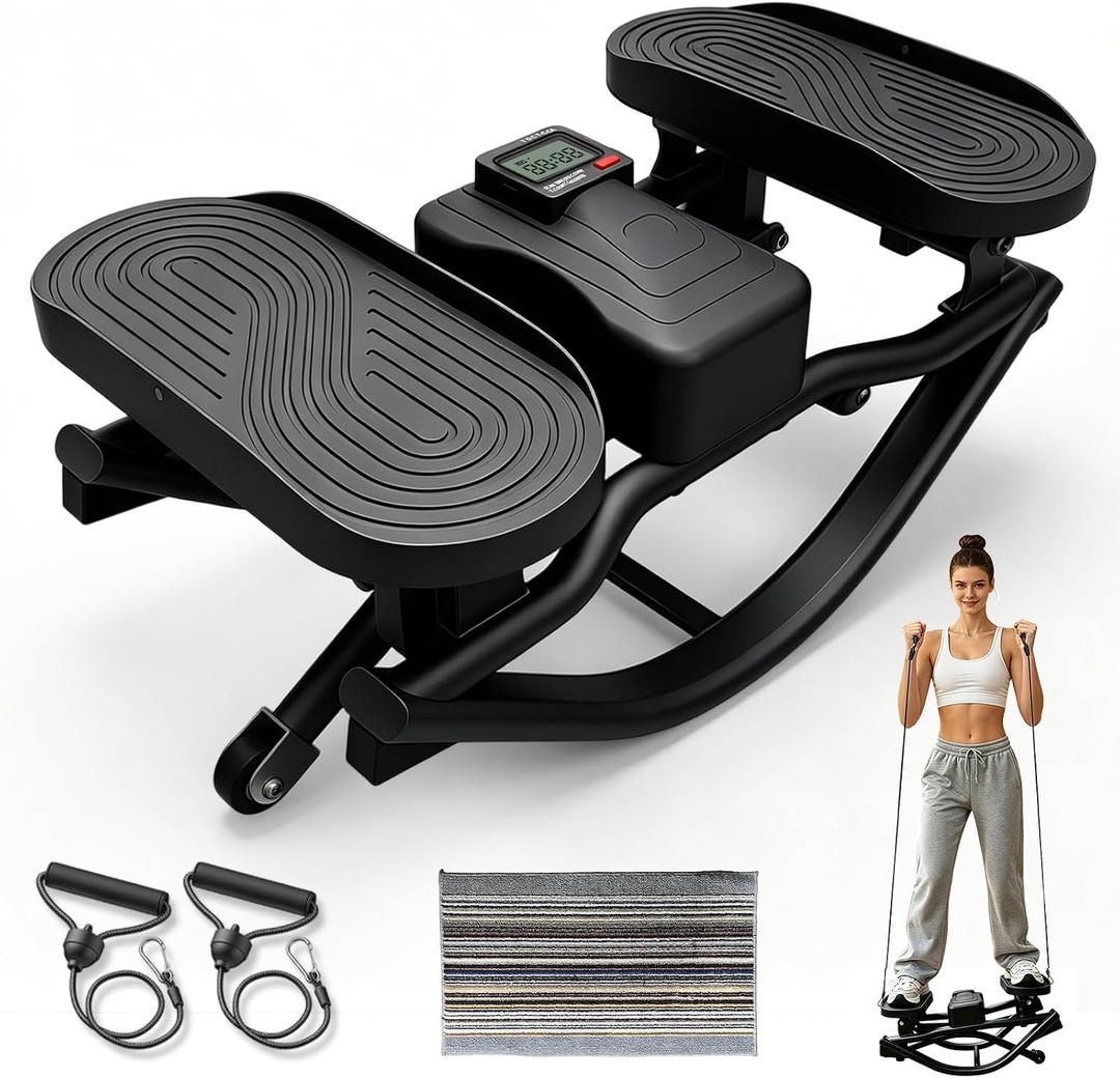 Rock Stepper, Side to Side Rock Stepper Exercise Machine, Low-Impact Balance Board with Digital Counter and Resistance Band, 330 LBS Weight Capacity for Full Body Workout Balance